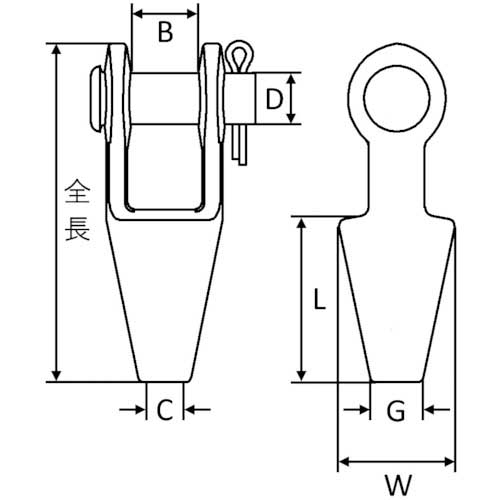 クロスビー ワイヤロック用オープンソケット 適合ワイヤ径8～10mm G416-8-10