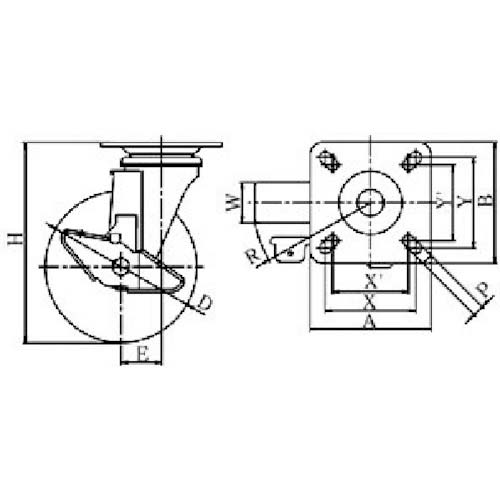 ユーエイ プレート式 自在 ステンレスキャスター ウレタン 車輪径200mm ストッパー付き Jタイプ SUS-J-S型 取付寸法115×115(105×105) SUS-GUJ-200S