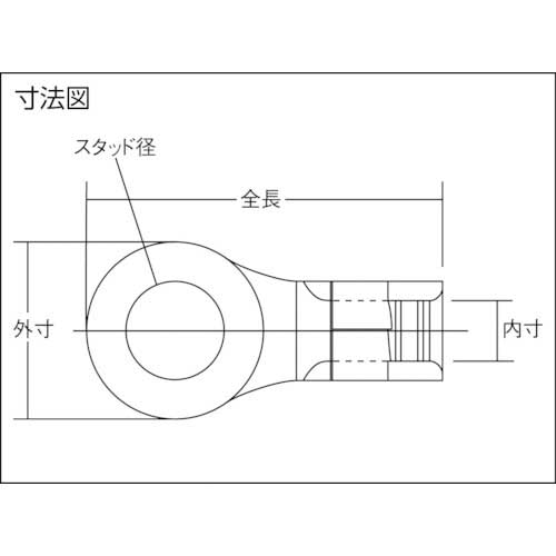 ニチフ 裸圧着端子 R形(100P) より線26.66～42.42 外寸22mm スタッド径