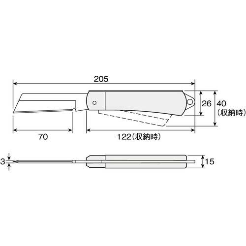 HOZAN 電工ナイフ(折りたたみ式) 全長205mm(収納時122mm) Z-683