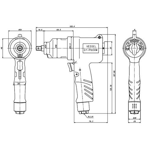 ベッセル エアーインパクトレンチ GTP60XW 全長169.4mm GT-P60XWの通販