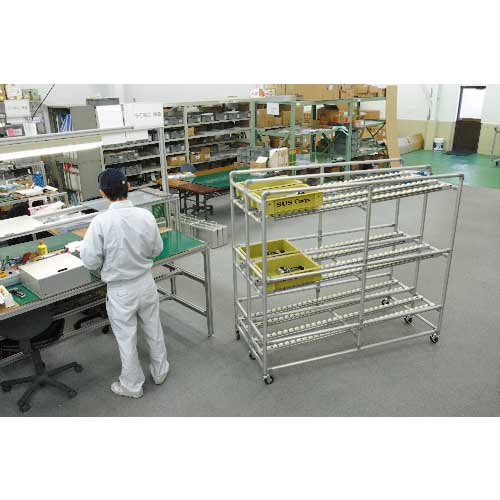 【廃番】SUS アルミ製パイプシステム式作業台 シューター多段数タイプ 2列3段 GFTR2880064