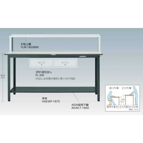 TRUSCO HAEWP型立作業台 1800X900XH885 薄型1段引出付 HAEWP-1890UDK1