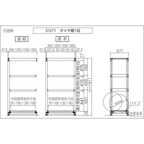 TRUSCO スチールラック M3型中量棚 900X571XH1800 棚板3段＋タイヤ1段