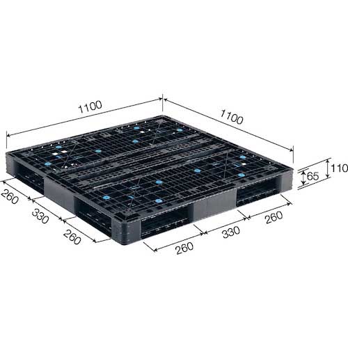 サンコー リサイクルプラスチックパレット 812140 R4-1111-5ブラック