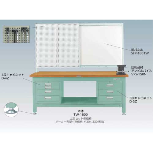 TRUSCO STWZ型作業台 1800X750XH740 3段・4段引出付 STWZ-1800D3D4の