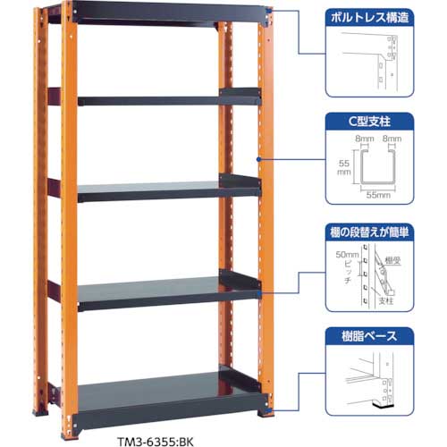 TRUSCO TM3型中量棚 900X471X1800 5段 単体 黒 TM3-6355の通販｜現場市場