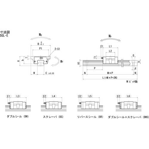 日本ベアリング スライドガイド用ブロックSGL20タイプEB SGL20EB 1点-