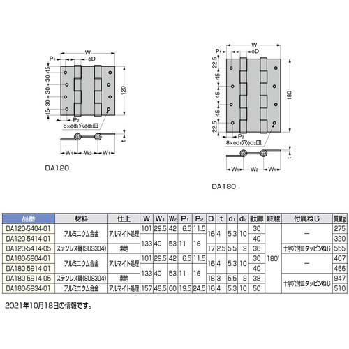 スガツネ工業 (170090804)スプリング自由蝶番 DA120-5414-01