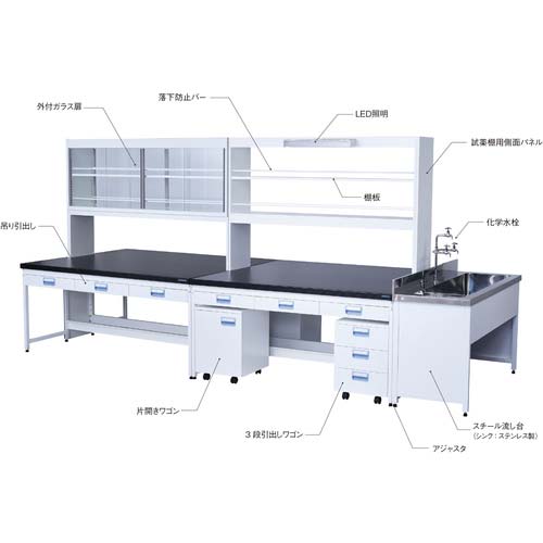 SANSHIN スチール実験台エコプラッテ2 サイド実験台 吊り引出しタイプ W1200 E2B2B4AX1