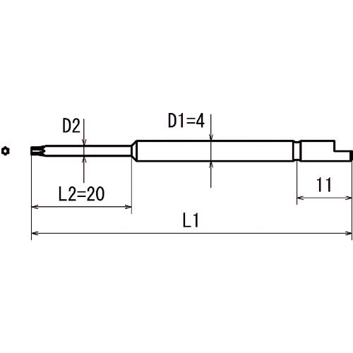 近江 φ4Dカット差込 へクスウェーブビット T1 全長44 段付φ1.5x20 10