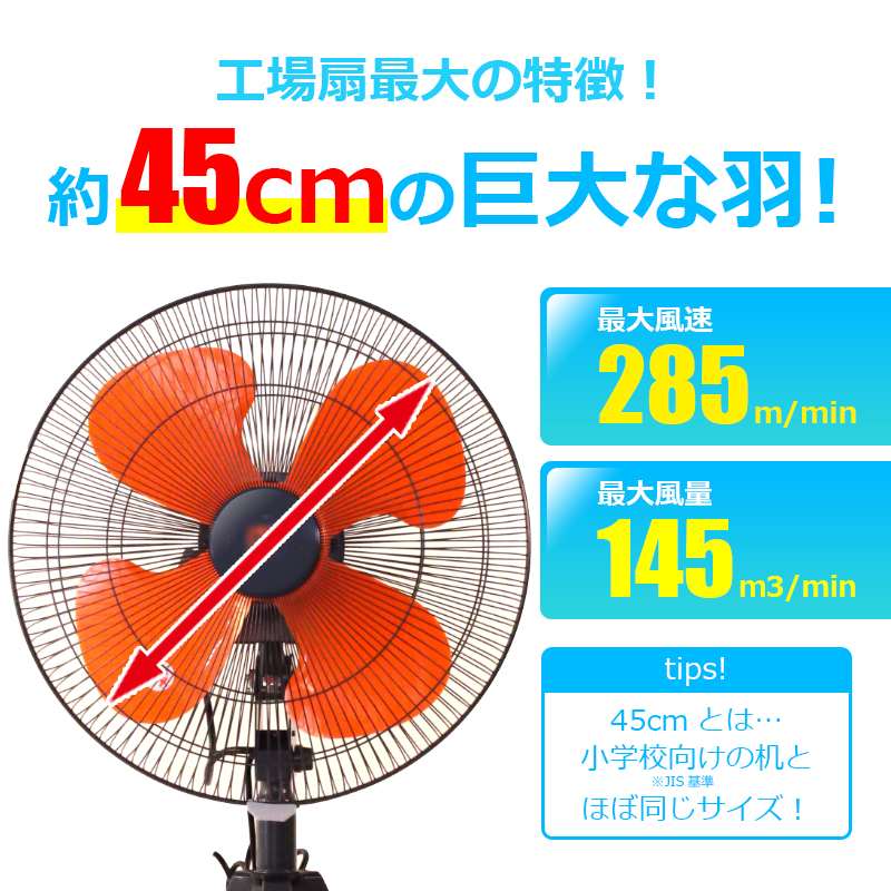 キタムラ産業 工場扇風機 三脚式タイプ 45cmハネ KFの通販｜現場市場