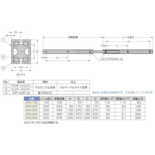SUGATSUNE (190119538)AR3-100アルミ合金製スライドレール AR3-100