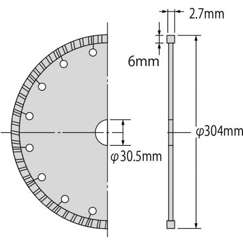 エビ ダイヤモンドカッター ウェーブレーザー(乾式) 304mm穴径30.5mm