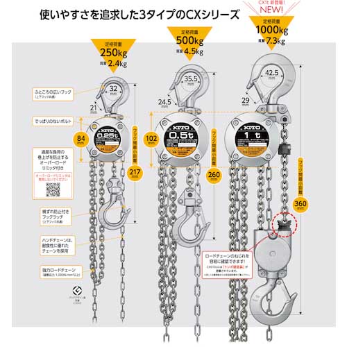 キトー キトーチェーンブロックCX 定格荷重500kg 標準揚程2.5m CX005の