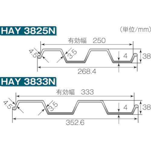 Hoshin アルミ合金矢板 有効幅333×高さ38×全長3500mm HAY3833N-3.5