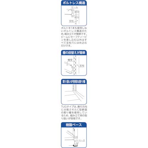 □TRUSCO TUG型中量ボルトレス棚 450kg 単体型 955×626×H1200 4段