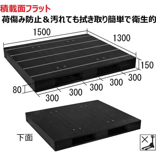 NPC プラスチックパレットZR-1315E-RR 両面二方差し 黒 ZR-1315E-RR-BK