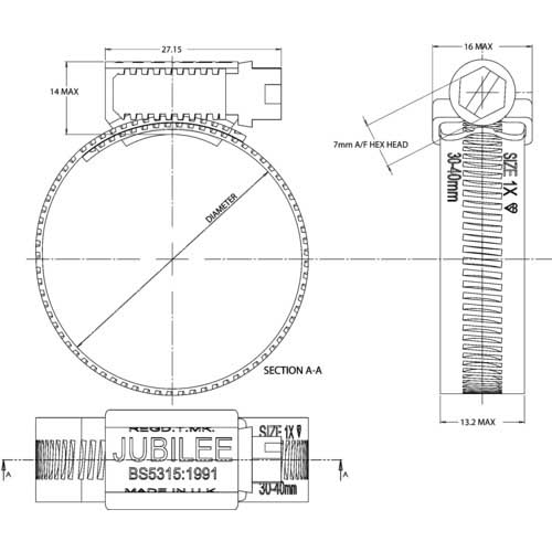 JUBILEE ホースクリップ 締付径 90-120mm (10個入) JBL-5SS316の通販