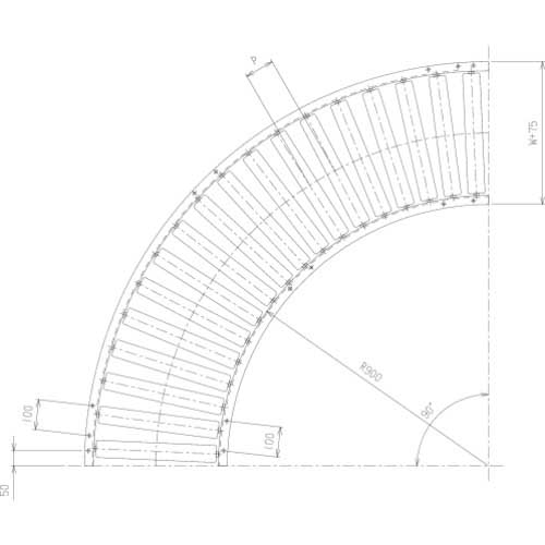 マキテック カーブローラーコンベヤR5714P内900RX300WX150PX90度