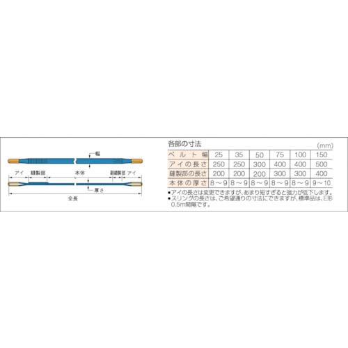 シライ シグナルスリング S3E 両端アイ形 幅100mm 長さ7.5m：道具屋+