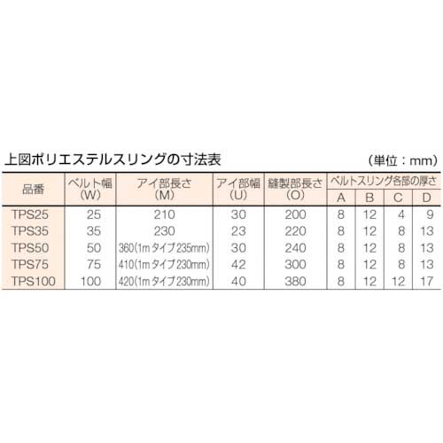 TRUSCO ポリエステルスリング JIS3級 両端アイ形 100mmX5.0m TPS100-50