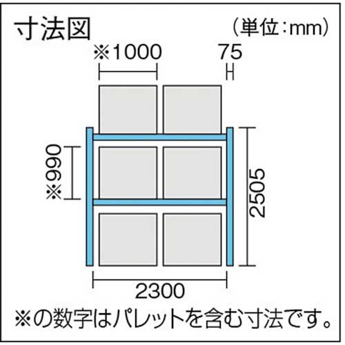 TRUSCO 重量パレットラック1トン2300×900×H2500 2段 単体 1D-25B23-09