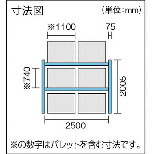 TRUSCO 重量パレット棚2トン2500×1000×H2000単体 2D20B25102 [2D-20B25