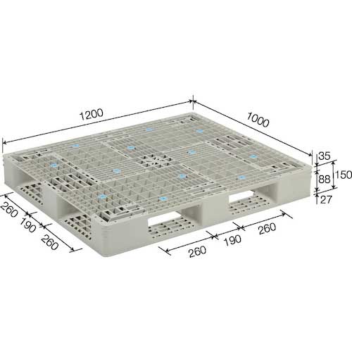 サンコー プラスチックパレット 845011 GT-1012D4-2グレー SK-GT