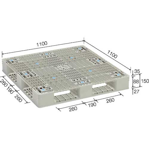 サンコー プラスチックパレット 845002 GT-1111D4-2グレー SK-GT