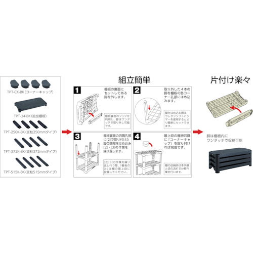 【廃番】TRUSCO プラ棚 高さ1800-5段タイプ コーナーキャップ4個付 TPT-6345C