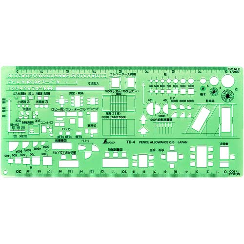 シンワ テンプレート TD-4 建築記号定規 1/100・1/200 66010