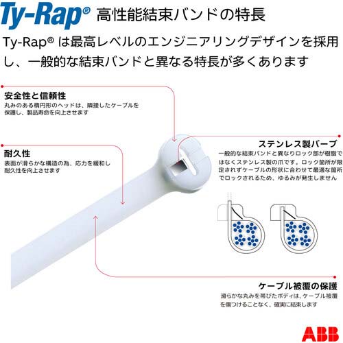TY-Rap 結束バンド 高性能ケーブルタイ 金属検知器対応ナイロン 明青色 幅2.3×長さ93mm 100本入り TY523MR-NDT