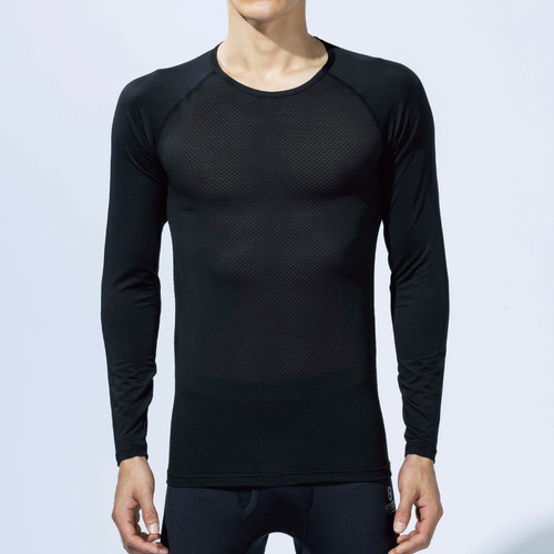 おたふく手袋 BT冷感3Dファーストレイヤー UVカットスリーブ クルーネックシャツ ブラック LL JW-715-BK-LL