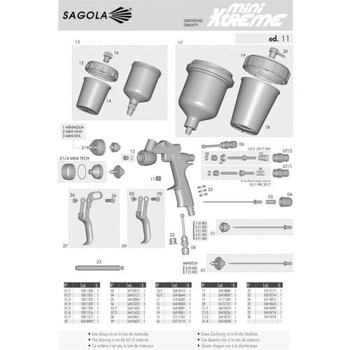 SAGOLA mini XTREME小型低圧スプレーガン(重力式) ノズル口径 Φ1.3 10111804