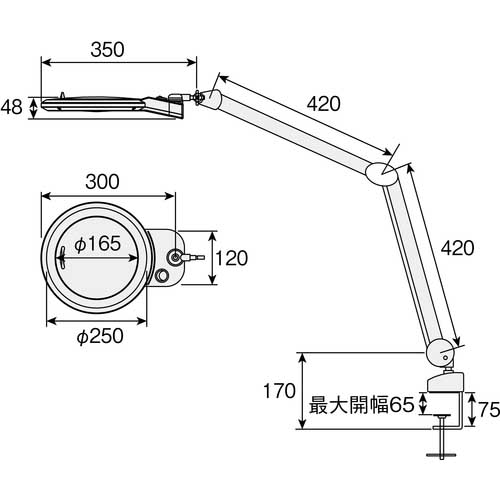 HOZAN 照明拡大鏡(クランプ取付型) LEDアームルーペ 倍率2.12倍 L-679