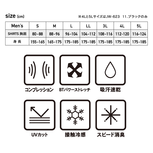 おたふく BT冷感・消臭 パワーストレッチ 長袖 クルーネックシャツ 60. ブラック×迷彩 3L JW-623