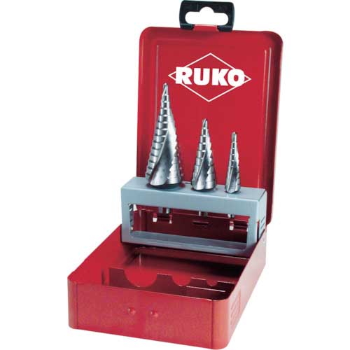 RUKO 2枚刃スパイラルステップドリルセット 3本組 コバルトハイス