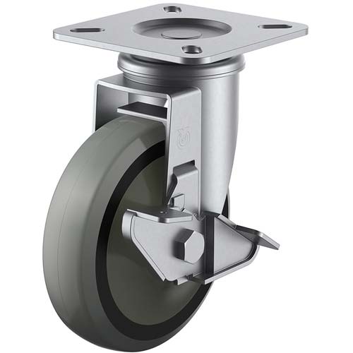 ユーエイ プレート式 自在 ステンレスキャスター ウレタン 車輪径200mm ストッパー付き Jタイプ SUS-J-S型 取付寸法115×115(105×105) SUS-GUJ-200S