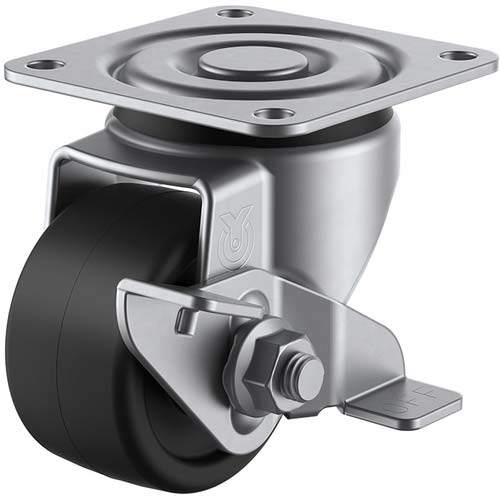 ユーエイ プレート式 自在 ステンレス低床キャスター 強化ナイロン 車輪径50mm ストッパー付き Hタイプ SUS-HG-S型 取付寸法50×50 SUS-HG-50GNBS