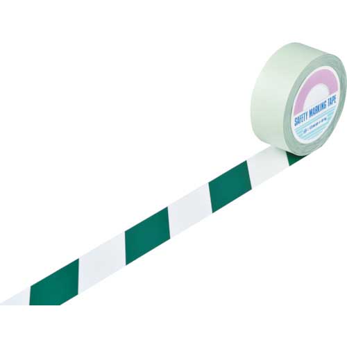 緑十字 ガードテープ(ラインテープ) 白/緑(トラ柄) GT-501WG 50mm幅