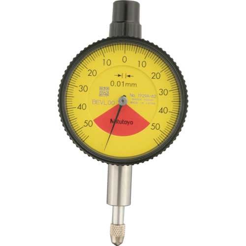 ミツトヨ 小形ダイヤルゲージ(1回転未満・耳金付裏ぶたタイプ) 測定範囲0～1mm 最小表示0.01mm 目盛仕様50-0-50 測定力1.4N以下  防塵・防滴 1929A-62